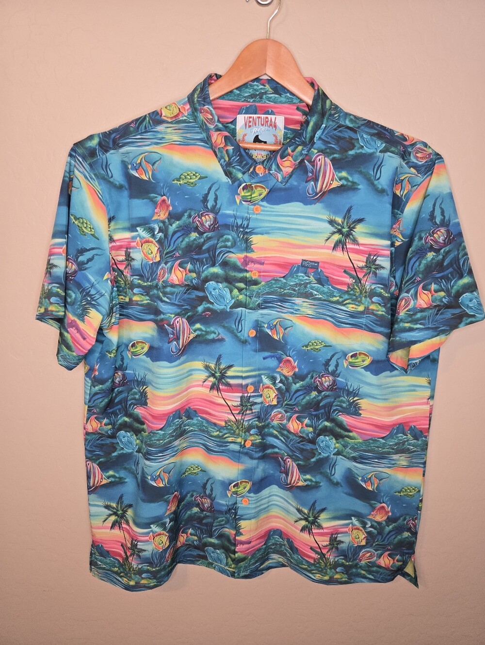 Retro Rifle Ventura 4 Blue Tropical Print Short-Sleeve Shirt Size 3XL